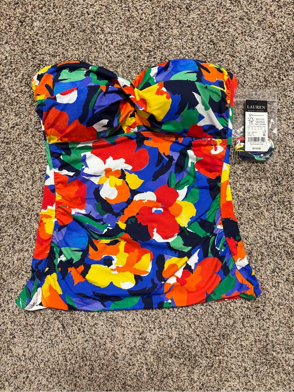 NWT Lauren Ralph Lauren Twist Front Tankini Top Size 12 Vibrant Floral Swim
